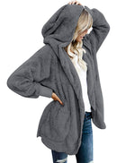 Women's Oversized Open Front Hooded Draped Pockets Cardigan Coat - FushionGroupCorp