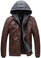 Men's Faux Leather Jacket with Removable Hood - FushionGroupCorp