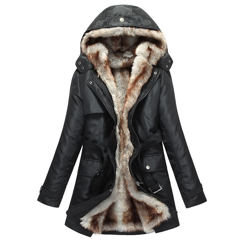 HEE GRAND女装基本款夹克冬季大衣人造毛皮女士保暖派克大衣外套大码S-3 XL超大号2件套装WWM056 - FushionGroupCorp