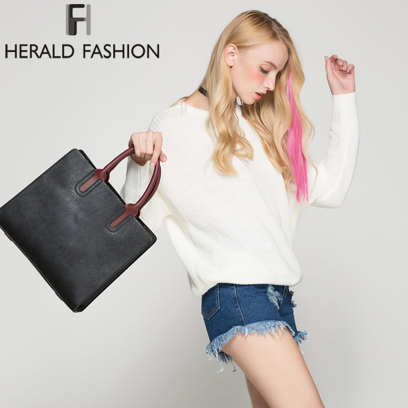 Herald Fashion PU Leather Women's Handbags PU Leather Female Handbags Designer Casual Tote Luxury Solid Lady's Crossbody Bags - FushionGroupCorp