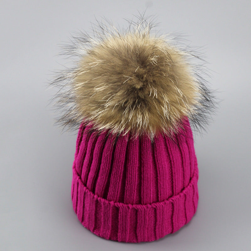 Real Fur Winter Hat Raccoon Pom Pom Hat For Women Brand Thick Women Hat Girls Caps Knitted Beanies Cap Wholesale  2017 new 9275 - FushionGroupCorp