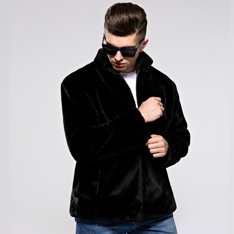 Winter Faux Fur Coats Men  Winter Stand Collar Casual Fur Jackets Warm Windbreaker Zipper Men Fur Coat Size4XL XA151 - FushionGroupCorp