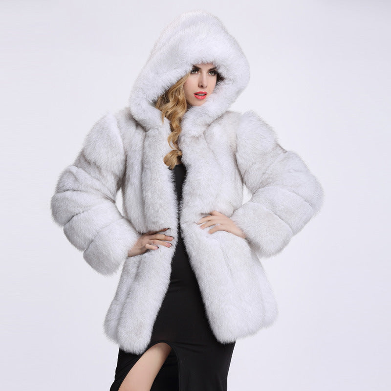 Fashion Long Winter Hooded Faux Fur Coat Loose Thick Warm Plus