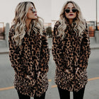 Women Casual Notched Collar Leopard Print Artificial Fur Coat Outwear - FushionGroupCorp