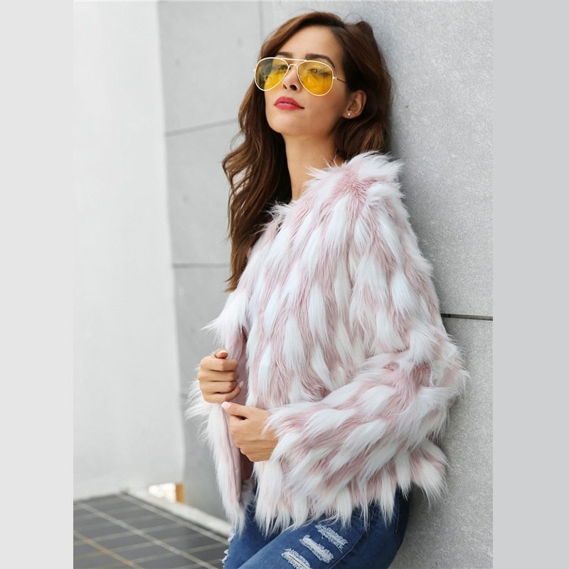 Sheinside Elegant Women Colorblock Faux Fur Crop Teddy Coat 2018 New Autumn Winter Workwear Casual Office Ladies Outerwear - FushionGroupCorp