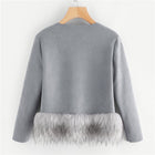 Grey Contrast Faux Fur Ham Suede Coat Women Autumn Winter Jacket Womens Clothes 2019 Fashion Ladies Outerwear Coats - FushionGroupCorp