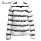 Simplee Plus size women faux fur coat Elegant striped autumn winter female jackets coats Streetwear fashion ladies warm coats - FushionGroupCorp
