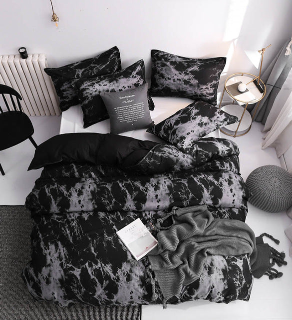 Luxury Bedding Set Super King Duvet Cover Sets 3pcs Marble Single Swallow Queen Size Black Comforter Bed Linens Cotton 200x200 - FushionGroupCorp
