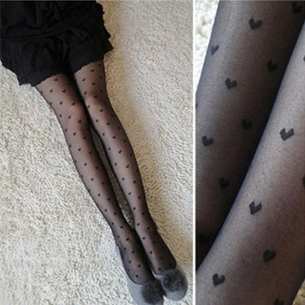 2020 New Women Tights Black Dots Heart Pattern Whole Seamless Sexy Tights Female Ladies Thin Summer Tights Fashion - FushionGroupCorp