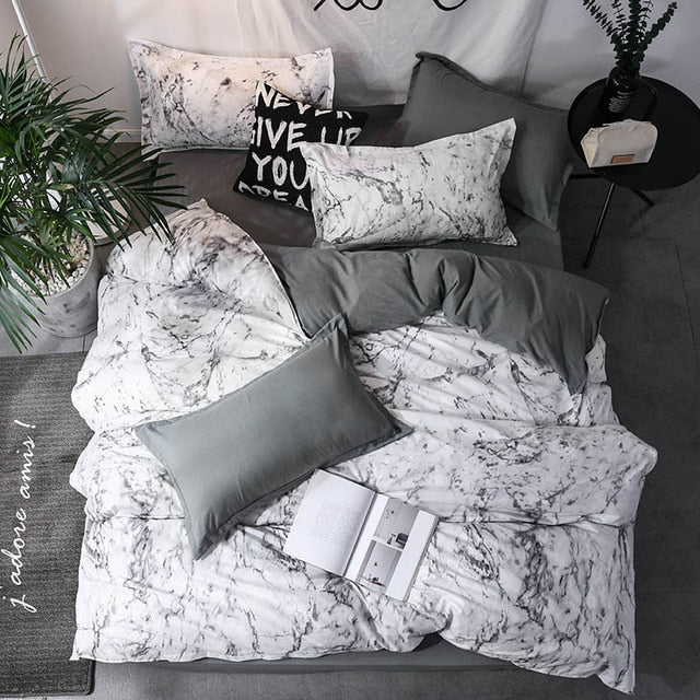 Luxury Bedding Set Duvet Cover Sets 3pcs Marble Super King Size Single Swallow Queen Full Twin Black Comforter Bed Linens Cotton - FushionGroupCorp