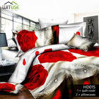3Pcs Queen Size Luxury 3D Rose Bedding SetS Red Color Bedclothes Comforter Cover Set Wedding Bed Duvet Quilt Cover Pillowcase - FushionGroupCorp
