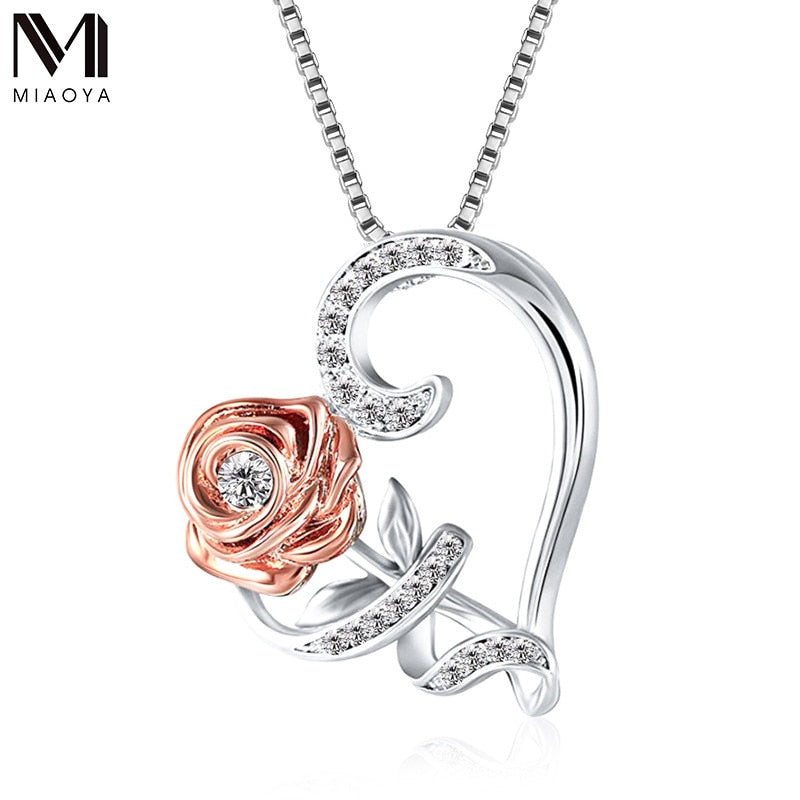 Simple Love Heart Crystal Pendant Necklace For Women Latest Statement Rose Charms Necklaces Couple Weddings Gift Fashion Jewelry - FushionGroupCorp