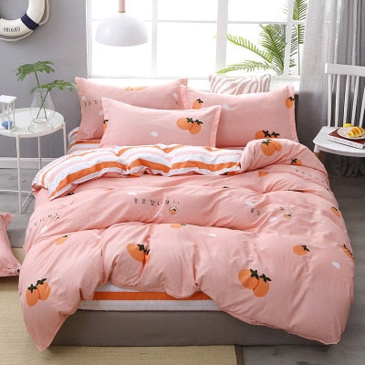 4pcs Pink Strawberry kawaii Bedding Set Luxury Queen Size Bed Sheets Children Quilt Soft Comforter Cotton Bedding Sets For Girl - FushionGroupCorp
