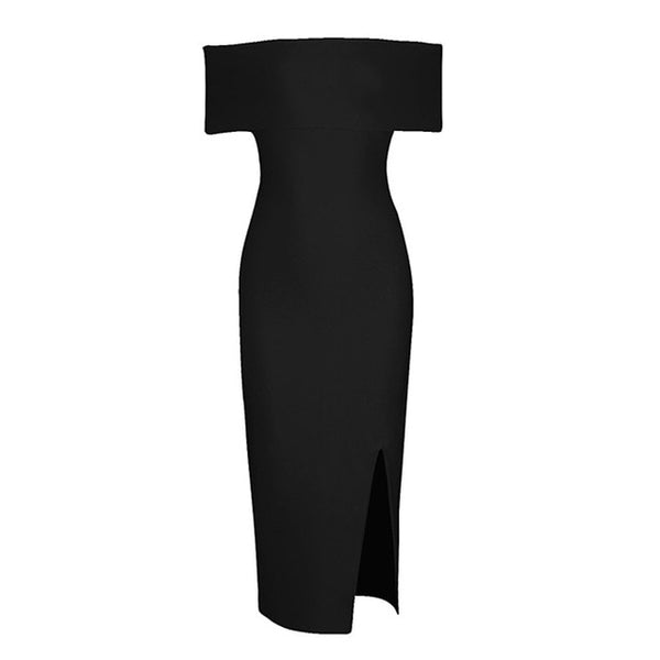 INDRESSME New 2019 Women Sexy Lady Off The Shoulder Bodycon Slit Bandage Dress Party Club Spring Knee Length Dresses Christmas - FushionGroupCorp
