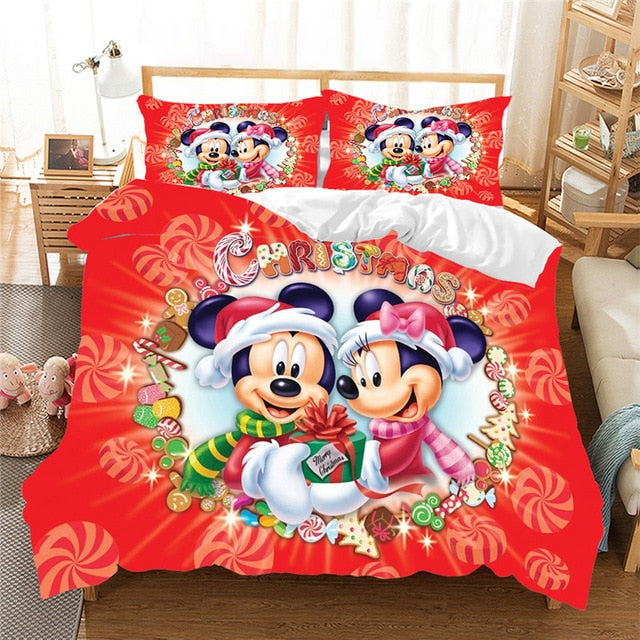 Christmas Mickey Minnie Bedding Set  Duvet Cover Pillowcase  Home Textile Adult Children Gift Queen King Size Bedding Set - FushionGroupCorp