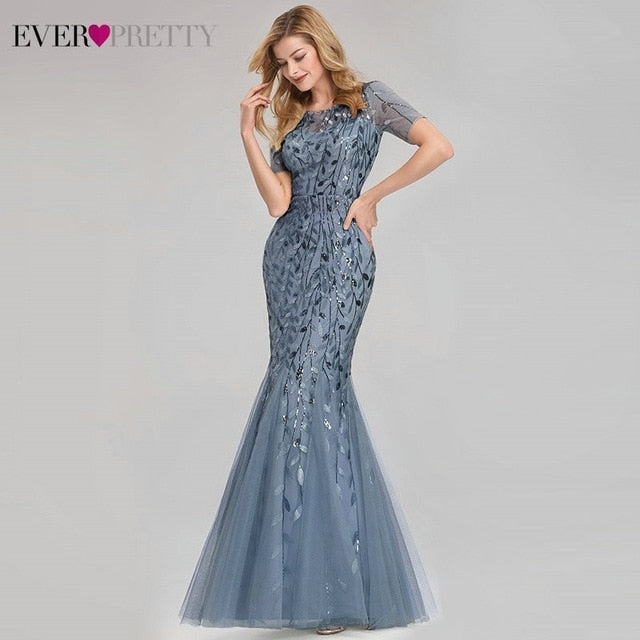 Plus Size Saudi Arabia Prom Dresses 2020 Ever Pretty EZ07707 Short Sleeve Lace Appliques Tulle Mermaid Long Dress Party Gowns - FushionGroupCorp