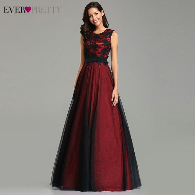 Robe de Soiree Longue Elegant Black Lace Red Prom Dress Long Cheap Appliques Chiffon Evening Gowns Vestido de Festa - FushionGroupCorp