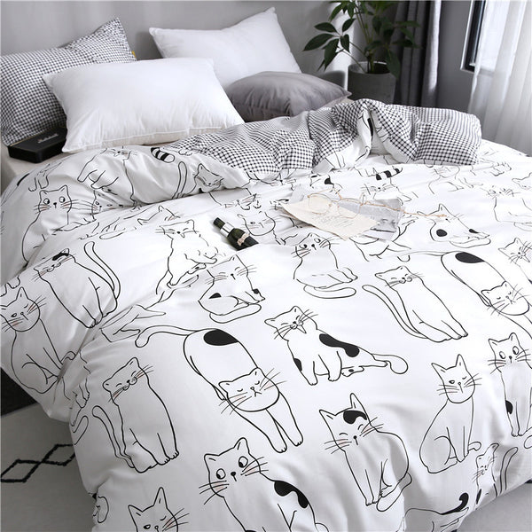 New Cartoon Cat Bedding Set Cotton Kawaii Comforter Bedding Sets For Women Girl King Twin Queen Size Bed Sheets And Pillowcases - FushionGroupCorp
