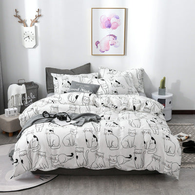 New Cartoon Cat Bedding Set Cotton Kawaii Comforter Bedding Sets For Women Girl King Twin Queen Size Bed Sheets And Pillowcases - FushionGroupCorp