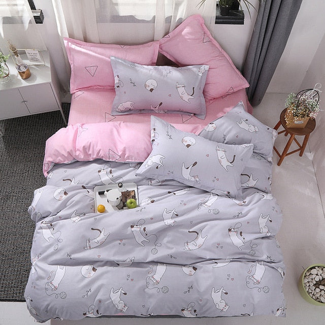 New Cartoon Cat Bedding Set Cotton Kawaii Comforter Bedding Sets For Women Girl King Twin Queen Size Bed Sheets And Pillowcases - FushionGroupCorp