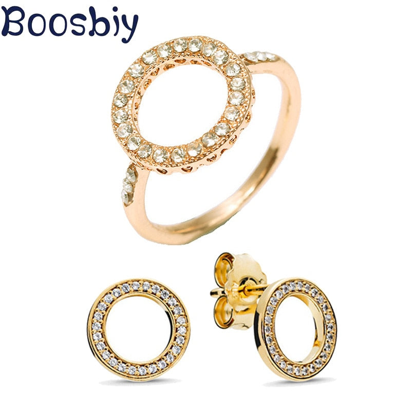 Boosbiy High Quality Jewelry Sets for Women Round Cubic Zircon Brand Rings/Earrings Jewelry Sets Wholesale Nice Valentine Gift - FushionGroupCorp