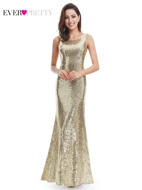 Plus Size Gold Sequined Evening Dresses Ever Pretty Mermaid V-Neck Elegant Women Formal Party Long Dresses Abendkleider 2020 - FushionGroupCorp