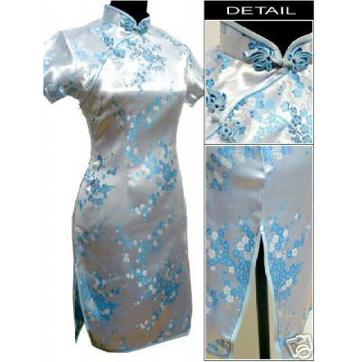 Navy Blue Traditional Chinese Dress Women's Satin Qipao Summer Sexy Vintage Cheongsam Flower Size S M L XL XXL 3XL WC100 - FushionGroupCorp