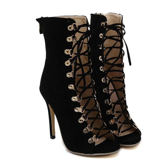 High Quality Gladiator High Heels Women Pumps Genova Stiletto Sandal Booties Pointed Toe Strappy Lace Up Pumps Shoes Woman Boots - FushionGroupCorp
