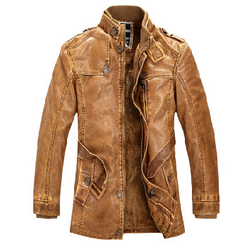 Leather Jacket men Slim Warm mens washed Leather Motorcycle Biker Jackets Standing Collar Coat Plus size XXXL Outwear parka - FushionGroupCorp