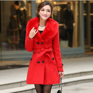 Plus Size M-5XL Winter Coat Women 2015 New Fashion Slim Big Fur Collar Double-Breasted Womens Wool Blended Hot Sale AE-ME-168 - FushionGroupCorp