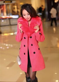 Plus Size M-5XL Winter Coat Women 2015 New Fashion Slim Big Fur Collar Double-Breasted Womens Wool Blended Hot Sale AE-ME-168 - FushionGroupCorp