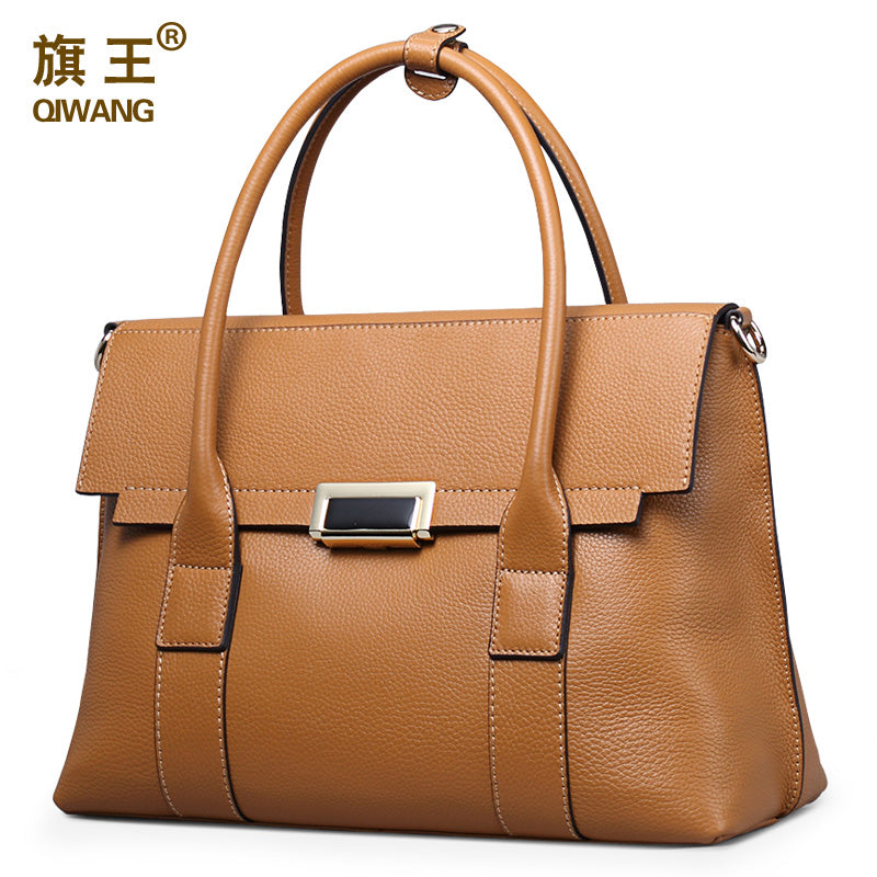 Qiwang Large Size Handbag Retro Bag Real Leather Brand Tote Bag Flap Closure Fashion Metal Lock Luxurious Handbag Purse Women - FushionGroupCorp