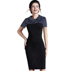 Nice-forever Elegant Vintage Fitted winter dress full Sleeve Patchwork Turn-down Collar Button Business Sheath Pencil Dress b238 - FushionGroupCorp
