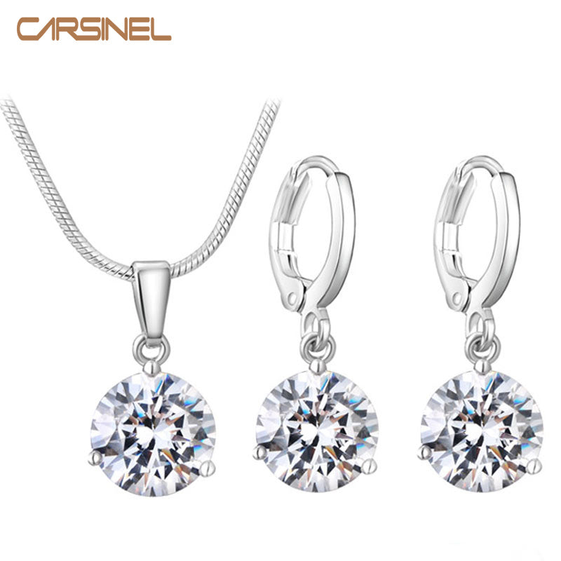 CARSINEL 21 Colors Jewelry Sets for Women Round Cubic Zircon Hypoallergenic Copper Necklace/Earrings Jewelry Sets Wholesale - FushionGroupCorp
