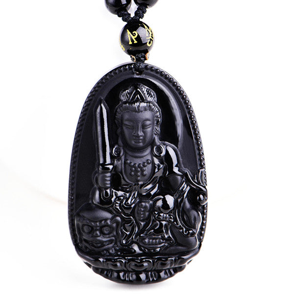 High Quality Unique Natural Black Obsidian Carved Buddha Lucky Amulet Pendant Necklace For Women Men pendants  Jewelry - FushionGroupCorp
