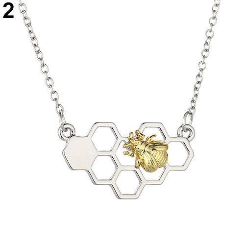 2017 Women Necklace Heart Gold/Silver Color Honeycomb Bee Animal Pendant  45cm Jewelry Party Prom Gift - FushionGroupCorp