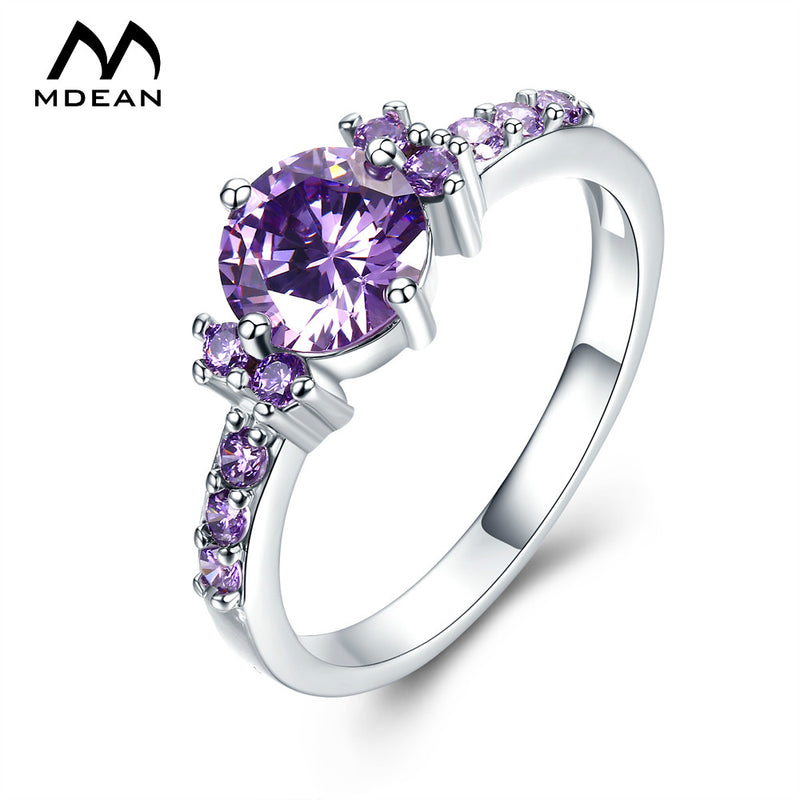 MDEAN White Gold Color Rings For Women Purple   AAA Zircon Jewelry Engagement   Wedding Size 5 6 7 8 9 10 11 12  MSR199 - FushionGroupCorp