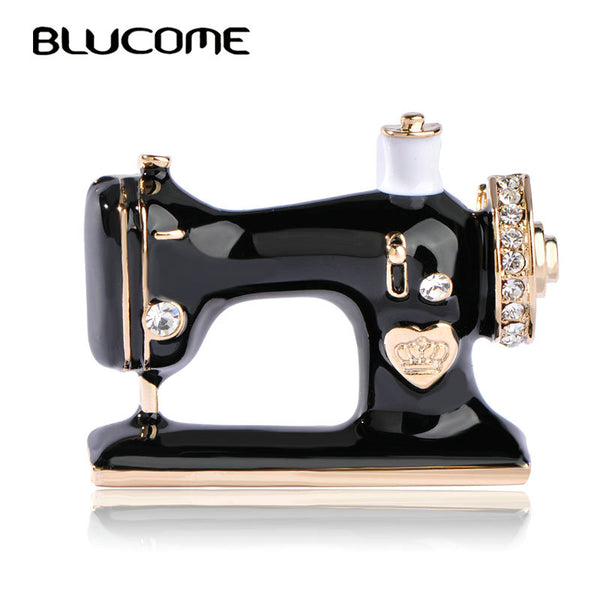 Blucome Women Girls Sewing Machine Brooch Black Enamel Brooches Jewelry Hijab Pin For Collar Suit Scarf Decoration Accessories - FushionGroupCorp
