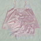Satin Pajamas Set Lace Trim Pijama Short Pant Sexy Cami Bridal Sleepwear Sets For Women - FushionGroupCorp