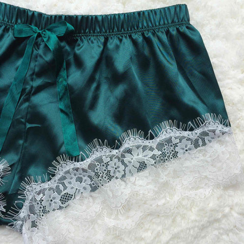 Satin Pajamas Set Lace Trim Pijama Short Pant Sexy Cami Bridal Sleepwear Sets For Women - FushionGroupCorp
