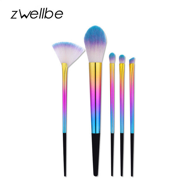 zwellbe 5/10Pcs Rainbow Makeup Brushes Set Colorful Soft Synthetic Basic Face Make Up Brushes Kit Portable Travel Makeup Brush - FushionGroupCorp