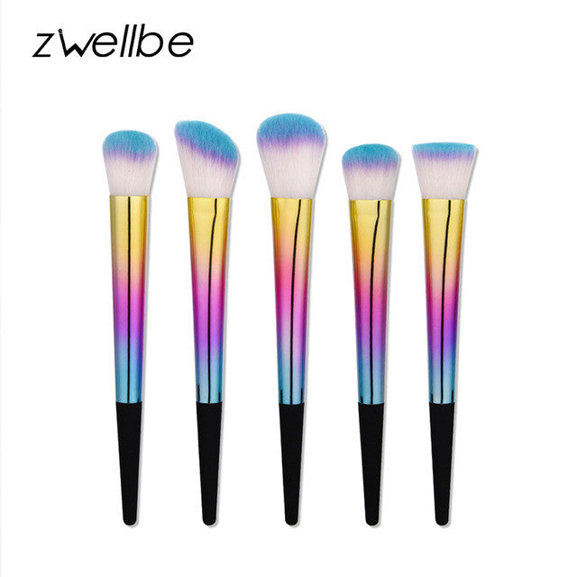 zwellbe 5/10Pcs Rainbow Makeup Brushes Set Colorful Soft Synthetic Basic Face Make Up Brushes Kit Portable Travel Makeup Brush - FushionGroupCorp