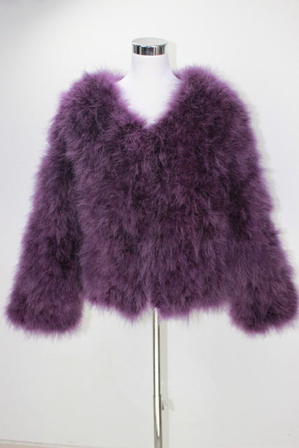 Jancoco Max S1002 Women  Real Fur Coat  Genuine Ostrich Feather Fur Winter Jacket Retail / Wholesale Top Quality - FushionGroupCorp