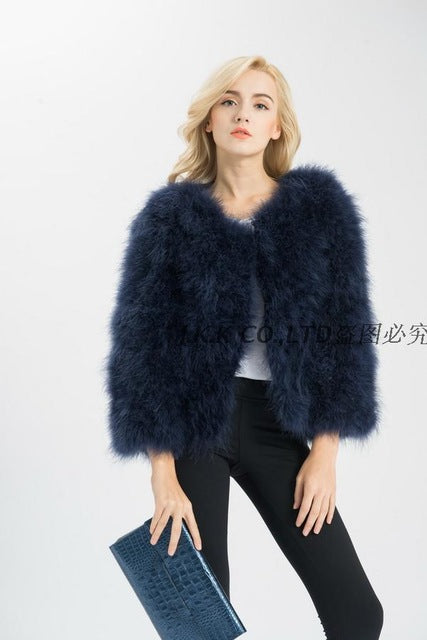 Jancoco Max S1002 Women  Real Fur Coat  Genuine Ostrich Feather Fur Winter Jacket Retail / Wholesale Top Quality - FushionGroupCorp