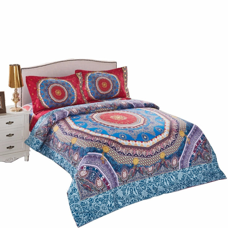 Luxury National Style Recto Prune Reversible Duvet Cover Bed Sheet with Pillow Sham Boho Mandala Bedding Set - FushionGroupCorp