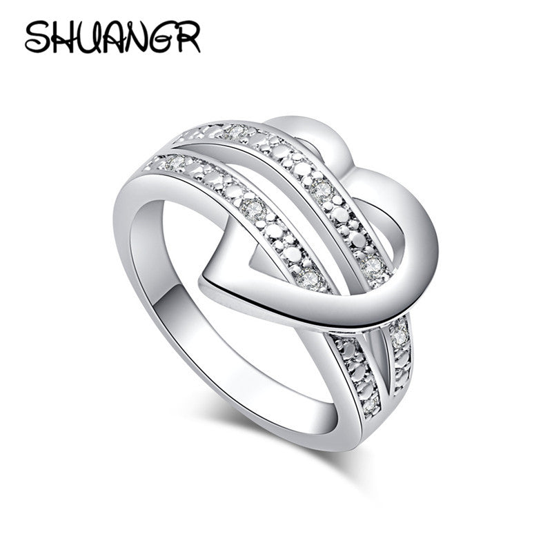 SHUANGR 1 X Newest Fashion Women Jewelry Silver-Color Bling Heart Love Women Wedding Ring Size 7 8 9 Valentine's Day Gift - FushionGroupCorp