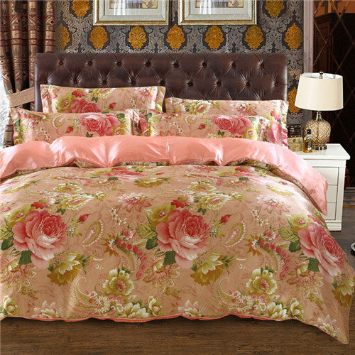 Summer Bedding set imitated Silk bed linens 4pcs luxurious bedclothes Green sheet pillowcase & duvet cover adult bed set queen - FushionGroupCorp