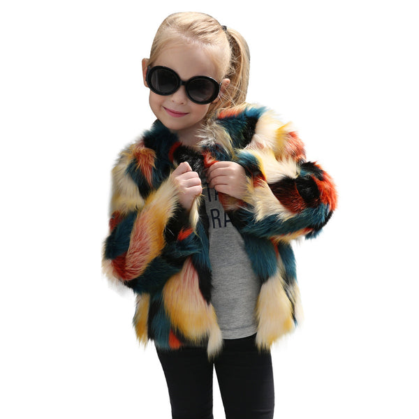 Kids Baby Girls Autumn Winter Faux Fur Coat Jacket Thick Warm Stitching long sleeve coat Outwear Clothes drop ship - FushionGroupCorp
