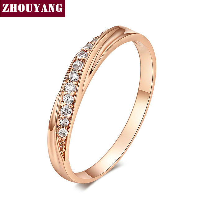 ZHOUYANG Top Quality Simple Cubic Zirconia Lovers Rose Gold Color Wedding Ring Jewelry Full Sizes Wholesale ZYR314 ZYR317 - FushionGroupCorp