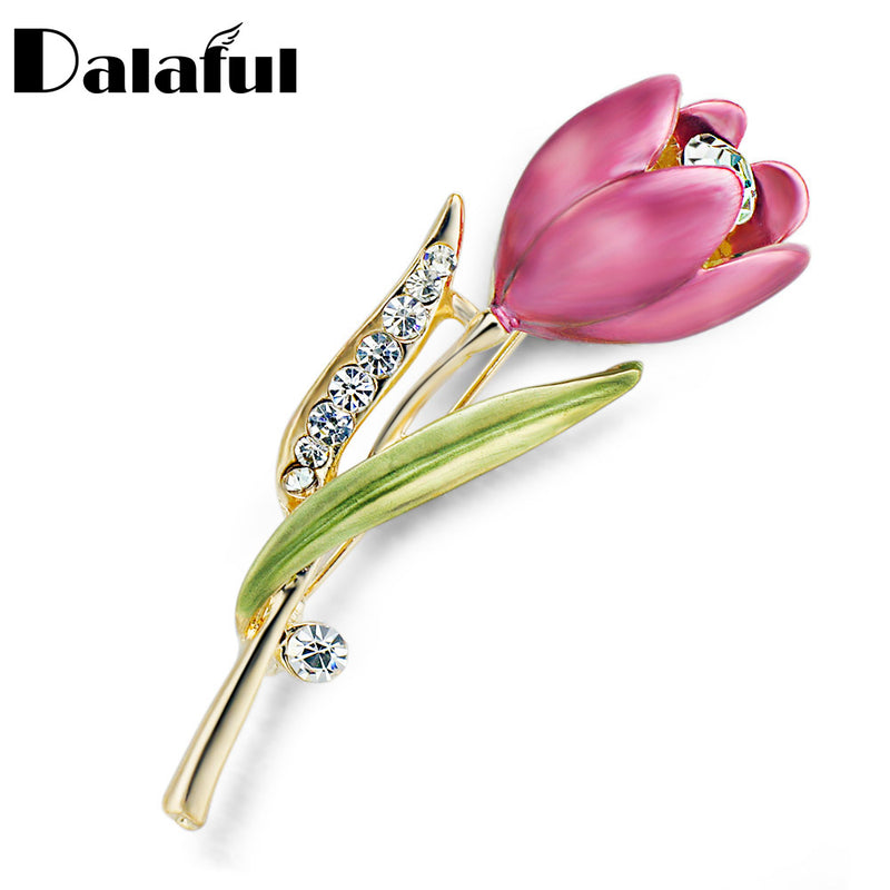 Elegant Tulip Flower Brooch Pin  Crystal Costume Jewelry Clothes Accessories Jewelry Brooches For Wedding Z014 - FushionGroupCorp